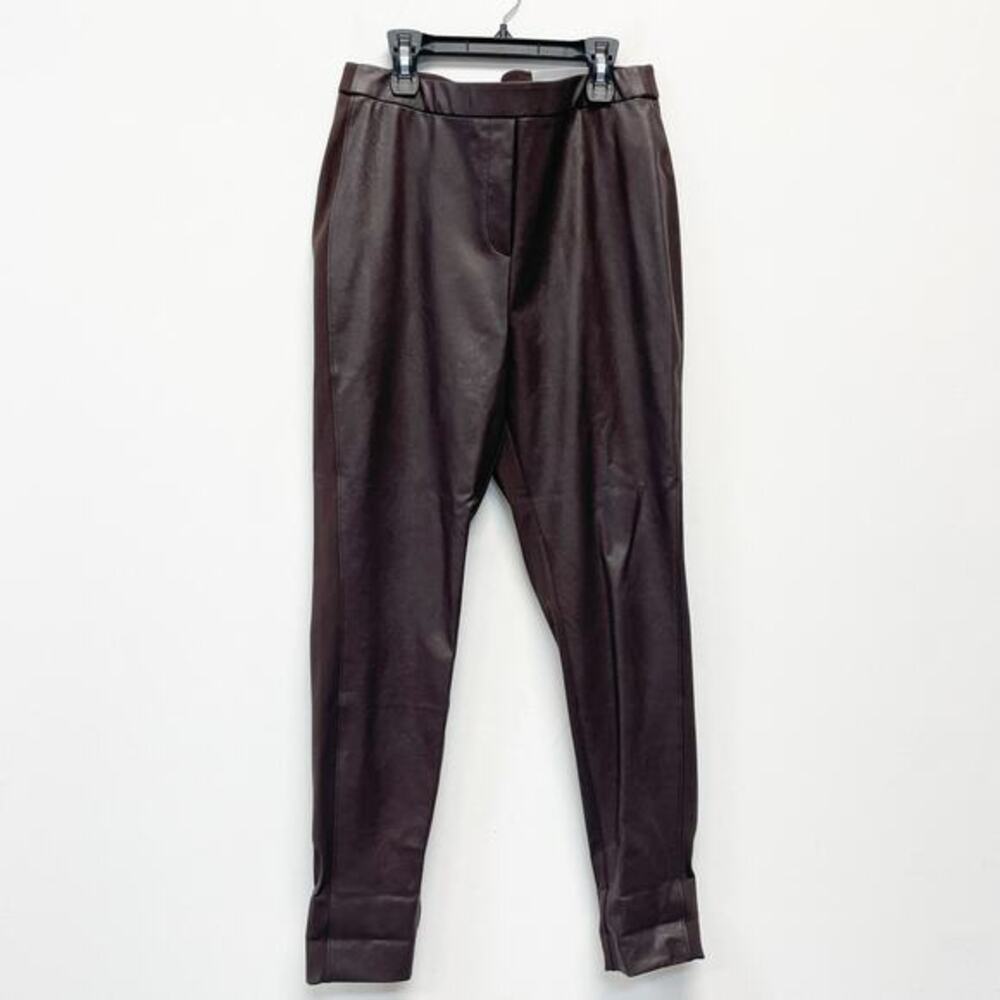 Chico's NWT Womens 2 Brown Faux Leather Front Soft Smooth Pull On Ponte Leggings